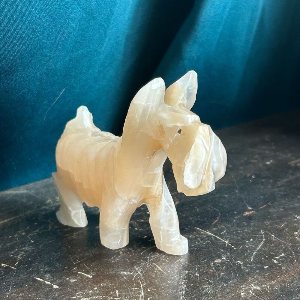 Vintage Hand Carved Onyx Schnauzer Dog Figurine